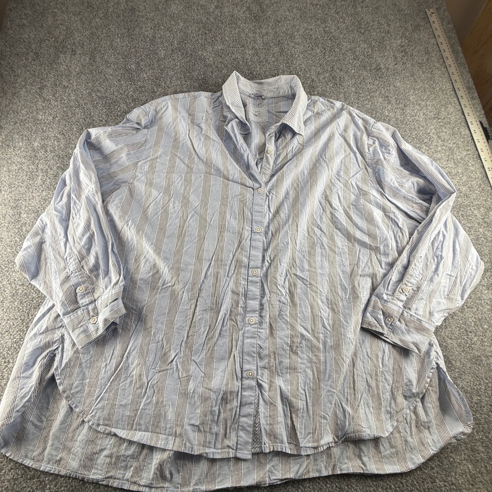 Aerie Blue White Striped Oversized Button Down Shirt XL Long Sleeve Boyfriend